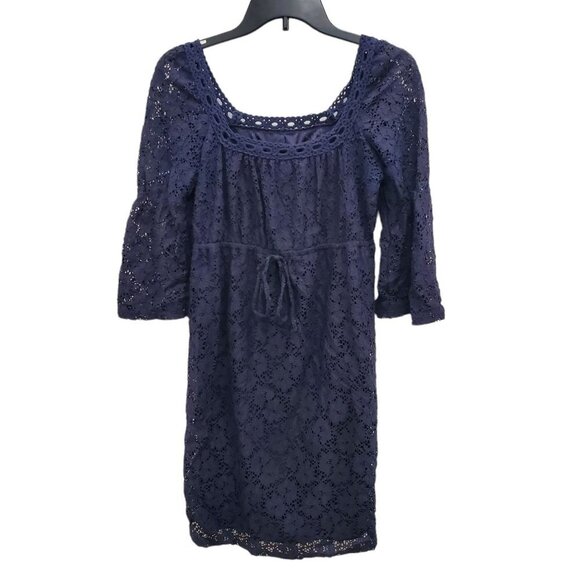 Laundry by Shelli Segal Women's Navy Bell Sleeve Crochet Eyelet Dress‎ Size S - Picture 1 of 7